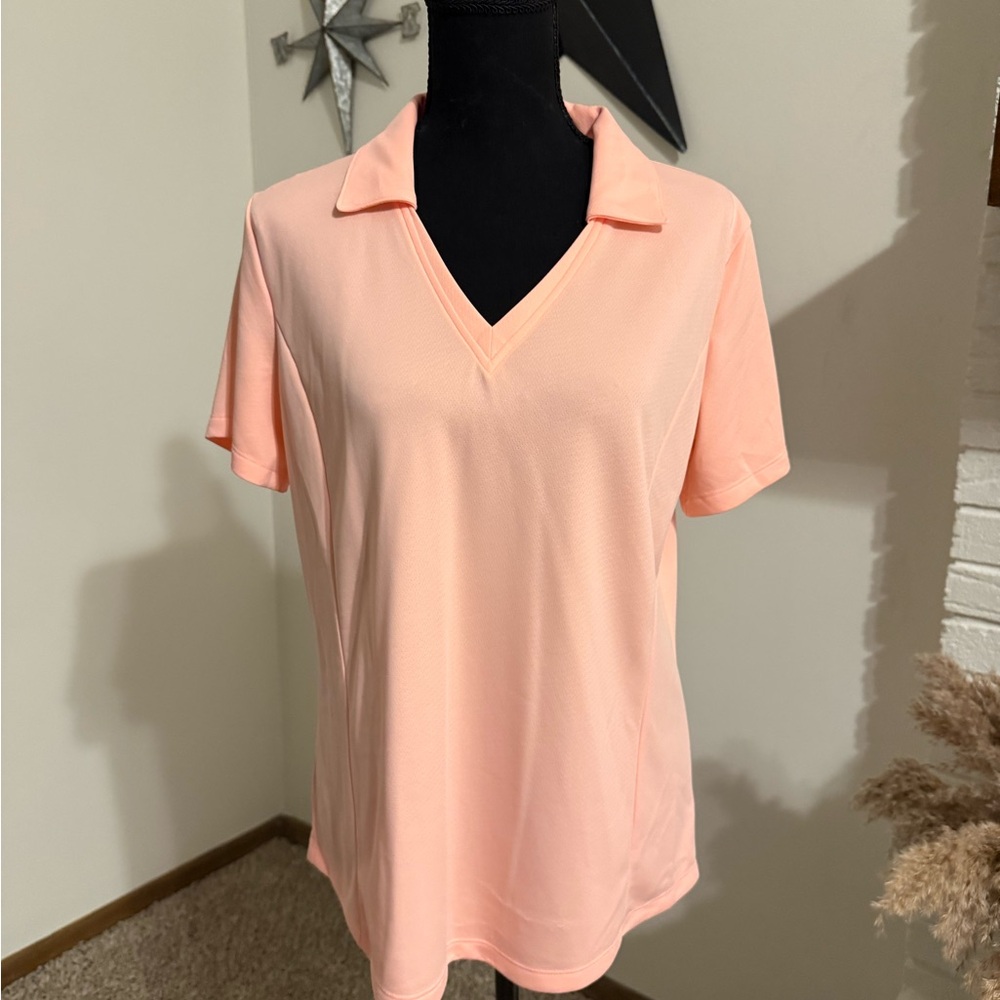Lady Hagen Coral V-Neck Short Sleeve Golf Shirt